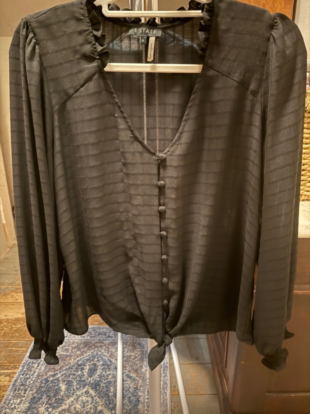 1.STATE Black Satin-Look Blouse